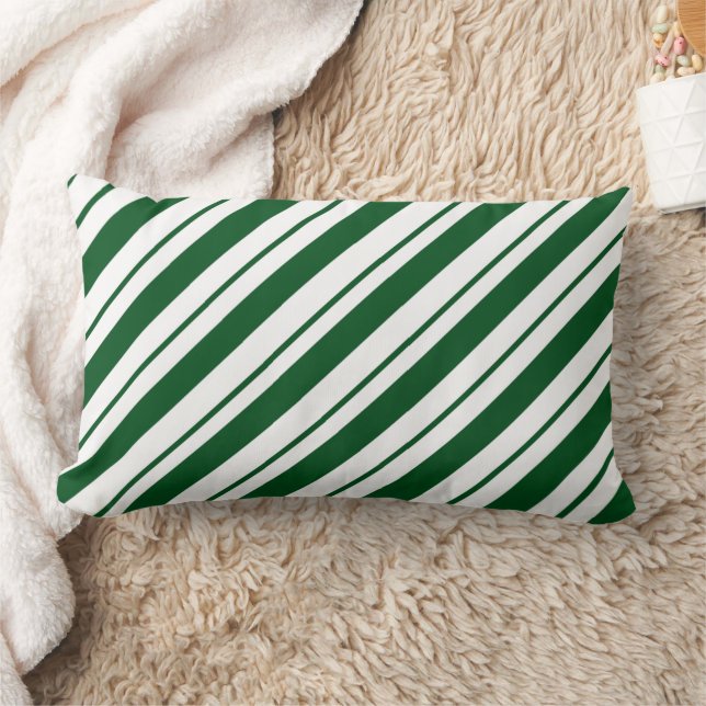 Coussin Rectangle Rayures de canne à sucre de Noël en vert et blanc (Couverture)