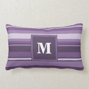 Coussin Rectangle Rayures de lavande de monogramme
