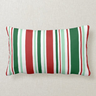 Coussin Rectangle Rayures de Noël : Rouge/menthe