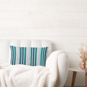 Coussin Rectangle Rayures en Aqua et sarcelle -