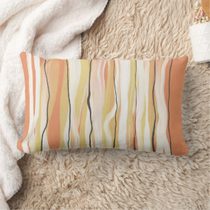 Coussin Rectangle rayures et lignes peintes orange et crème moderne