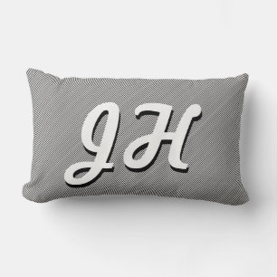 Coussin Rectangle Rayures fines noires et blanches Initiales de st