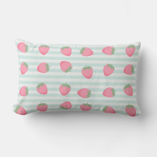 Coussin Rectangle Rayures fraise rose (Recto)