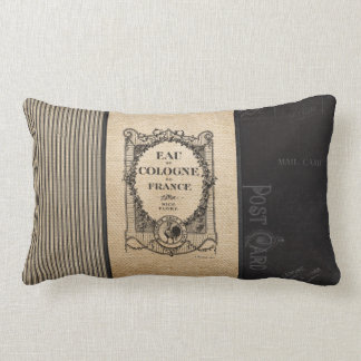 Coussin Rectangle Rayures françaises de noir de toile de jute de