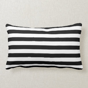 Coussin Rectangle Rayures horizontales larges noires et blanches à