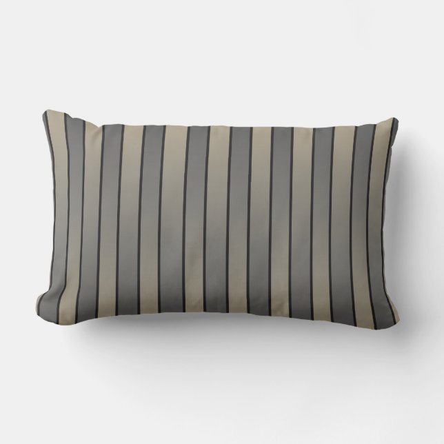 Coussin Rectangle Rayures Motif Effet Satin Noir Et Beige (Recto)