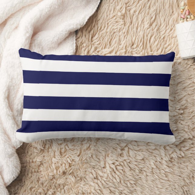 Coussin Rectangle Rayures Nautiques Bleu Nuit et Blanc  (Couverture)