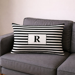 Coussin Rectangle Rayures Noir/Blanc Monogrammées