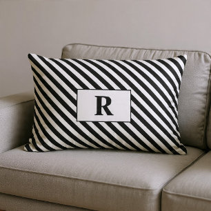 Coussin Rectangle Rayures noires et blanches monogrammées