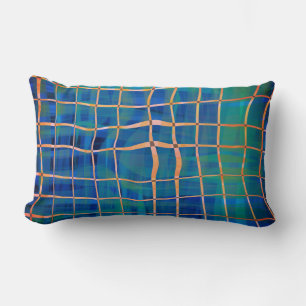 Coussin Rectangle rayures peintes et lignes funky bleu foncé moderne
