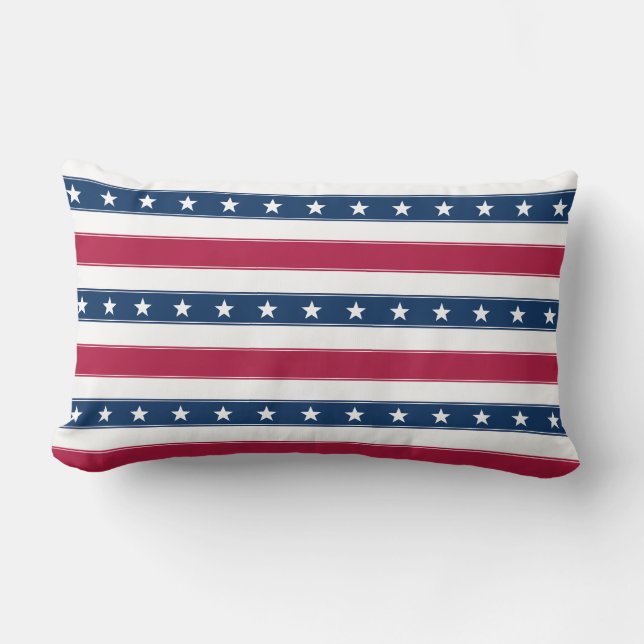 Coussin Rectangle Rayures tricolores & Étoiles (horizontal) (Recto)