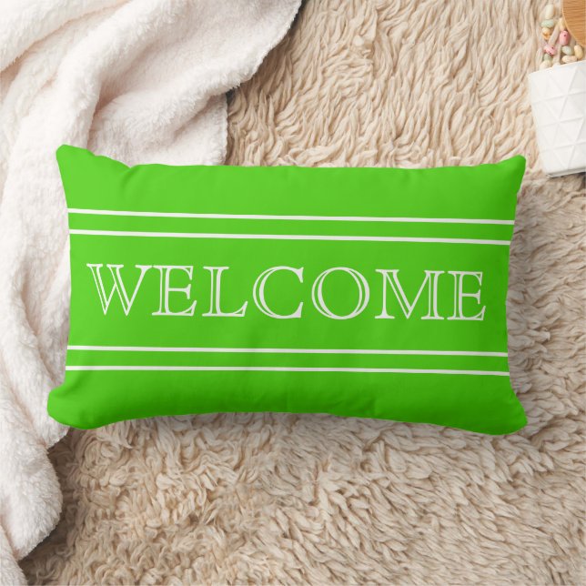 Coussin Rectangle Rayures vert clair et blanc Bienvenue Personnalisé (Couverture)