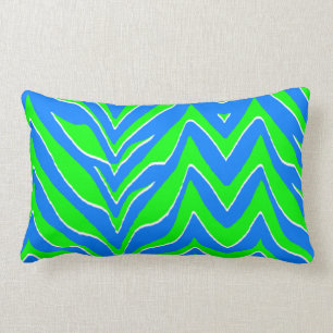 Coussin Rectangle Rayures vertes et bleues au néon de zèbre
