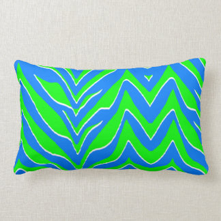 Coussin Rectangle Rayures vertes et bleues au néon de zèbre