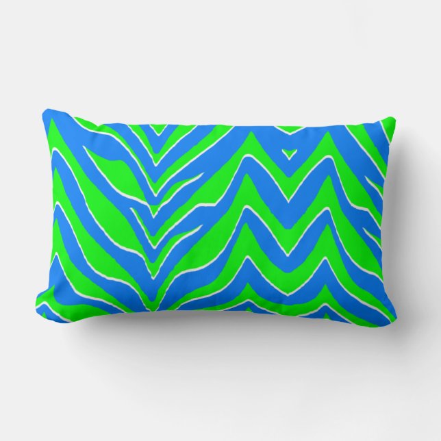 Coussin Rectangle Rayures vertes et bleues au néon de zèbre (Recto)