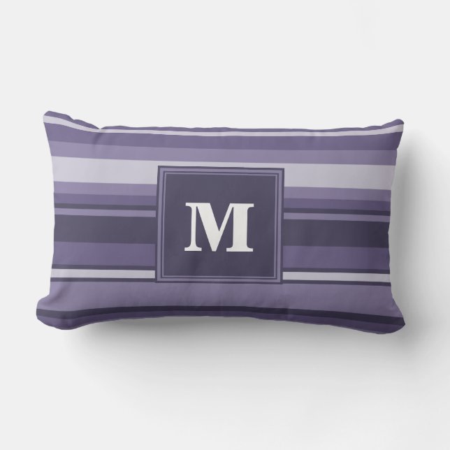 Coussin Rectangle Rayures violettes de cuir monogramme (Recto)