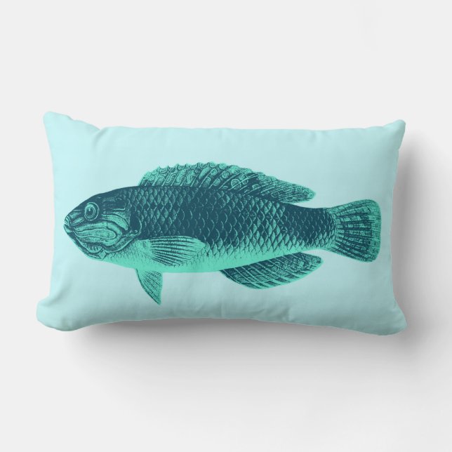 Coussin Rectangle Récif tropical des Caraïbes, sarcelle, turquoise e (Recto)
