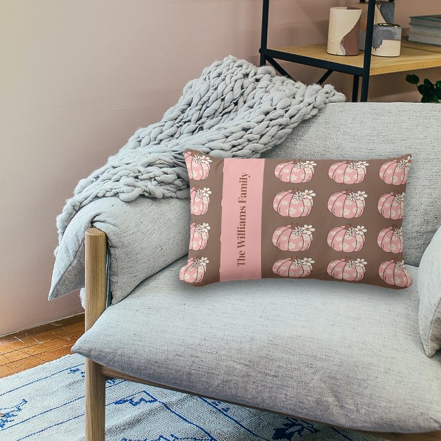 Coussin Rectangle Récolte de Citrouilles roses cadeaux d'action de g (Créateur téléchargé)