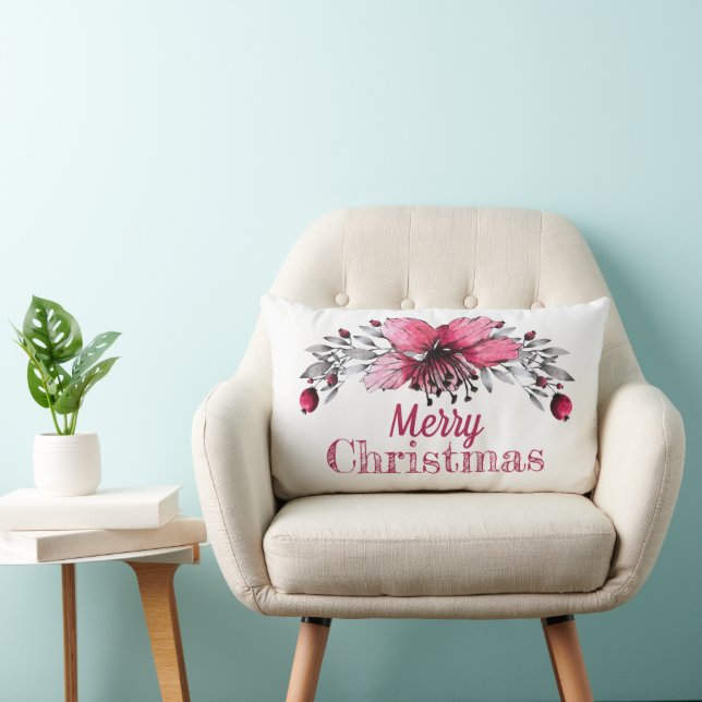 Coussin Rectangle Red and White Holly Joyeux Noël (Chaise)