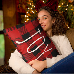 Coussin Rectangle Red Buffalo Plaid & Joy   Holiday