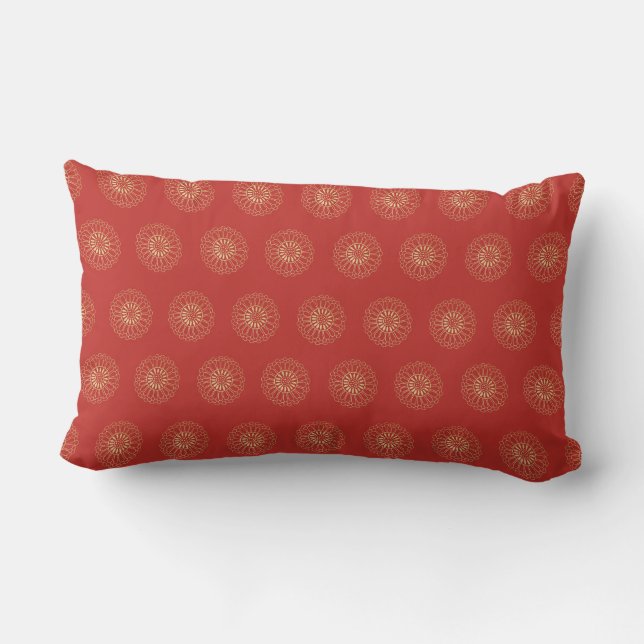 Coussin Rectangle Red | Golden Zinnia Flower Medallions (Verso)