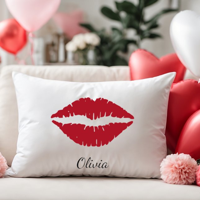 Coussin Rectangle Red Lips, cadeau de couple de la Saint-Valentin, (Créateur téléchargé)