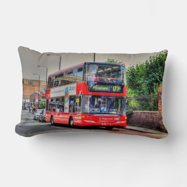 Coussin Rectangle Red London Bus Street Scene Art III (Recto)