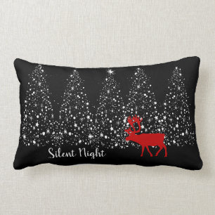 Coussin Rectangle Red Reindeer White Christmas Tree Silence Nuit