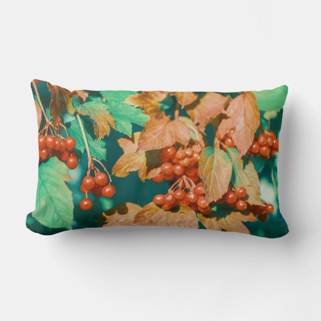Coussin Rectangle Red Viburnum Berries Feuilles verts (Recto)