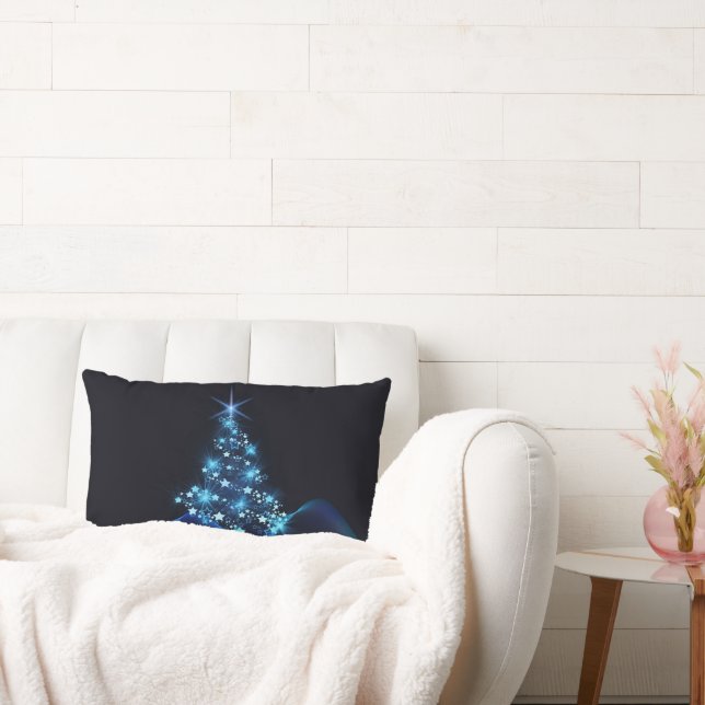 Coussin Rectangle Reflet bleu des étoiles sur l'arbre de Noël sombre (Canapé)
