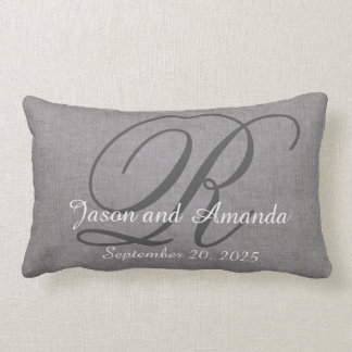 Coussin Rectangle Regard de toile rustique gris de monogramme de
