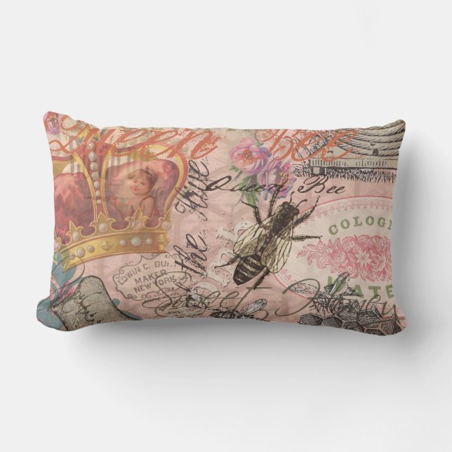 Coussin Rectangle Reine Abeille Vintage Beau Collage (Recto)