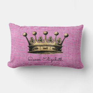 Coussin Rectangle Reine Elizabeth Nom personnalisé Royal Gold Crown