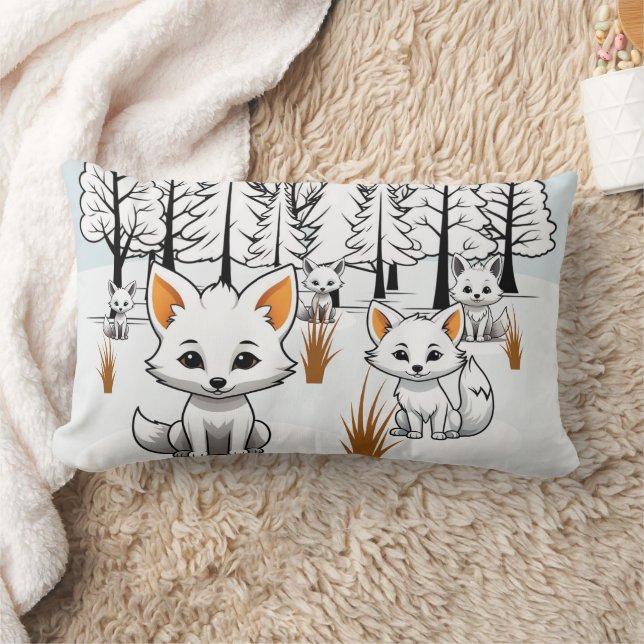 Coussin Rectangle Renards arctiques - Paysage hivernal (Couverture)