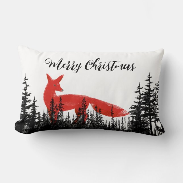 Coussin Rectangle Renards Rouges Dans Les Pins De Forêt Joyeux Noël (Recto)