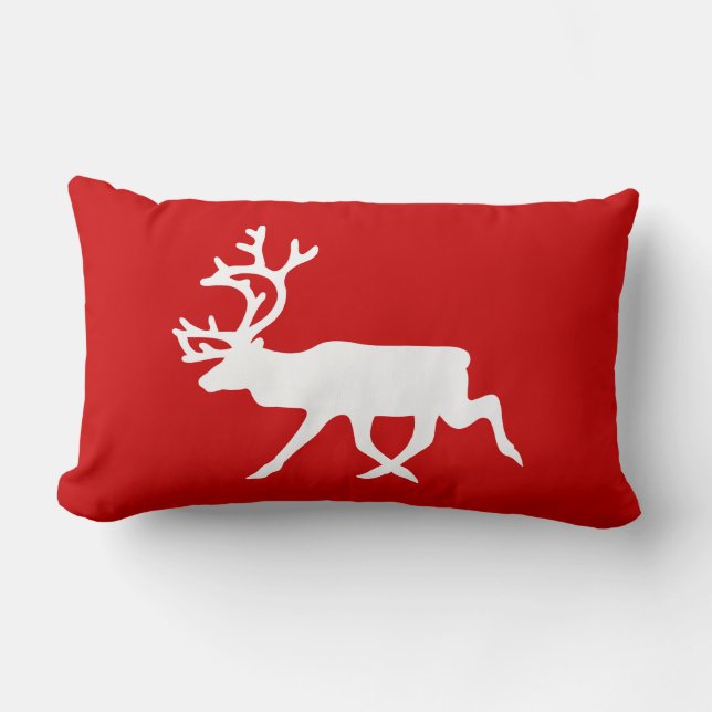 Coussin Rectangle Rennes blanches / Silhouette caribou (Recto)