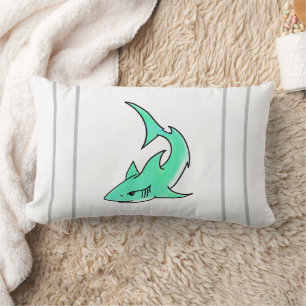 Coussin Rectangle requin souriant de dessin animé bleu vert océan an