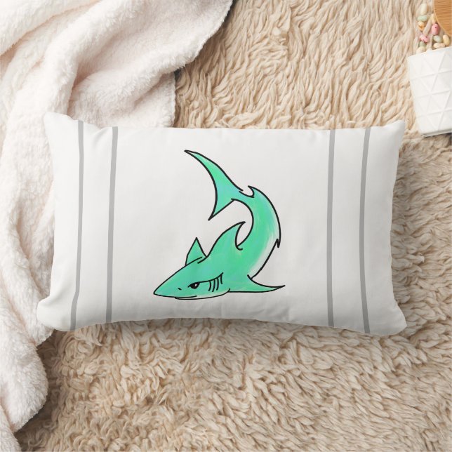 Coussin Rectangle requin souriant de dessin animé bleu vert océan an (Couverture)