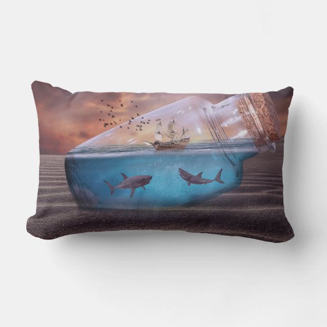 Coussin Rectangle Requins Imaginaires dans une bouteille (Recto)