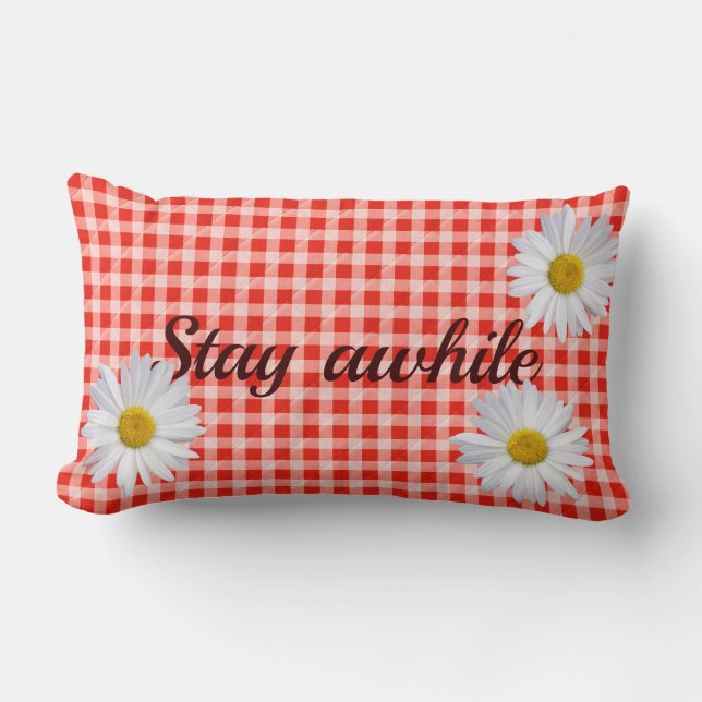 Coussin Rectangle Restez à l'heure du texte en rouge et blanc en vic (Recto)