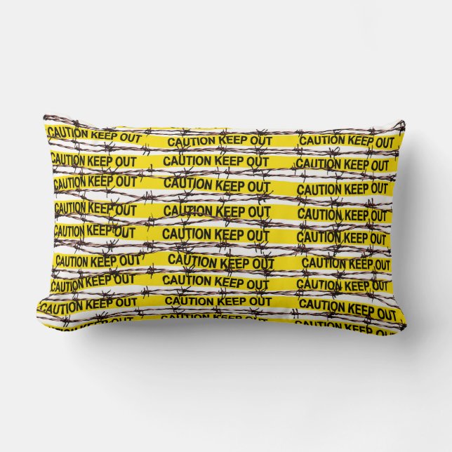 Coussin Rectangle Restez en dehors ! Bande jaune et fil barbelé (Recto)