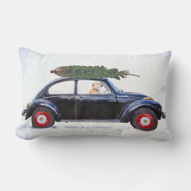 Coussin Rectangle Retrait d'or de Noël dans vieille voiture (Recto)