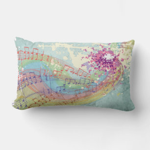 Coussin Rectangle Retro Arc en ciel et notes musicales sur une textu