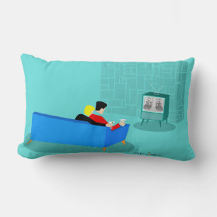 Coussin Rectangle Retro Couple Gay à regarder la télévision Jeu d'or