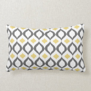 Coussin Rectangle Retro Geometric Ikat Yellow Gray Pattern