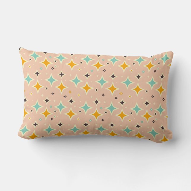 Coussin Rectangle Retro geometric pattern with teal, orange, black (Verso)