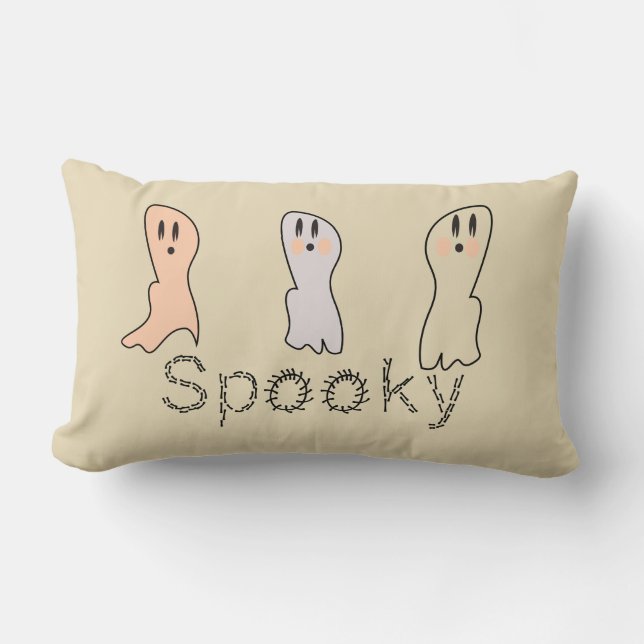 Coussin Rectangle Retro Ghost Hand Lettering Fantôme Brun  (Recto)