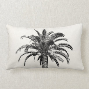 Coussin Rectangle Rétro palmier tropical d'île en noir et blanc