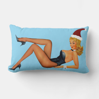 COUSSIN RECTANGLE RETRO PINUP GIRL CHRISTMAS LUMBAR PILLOW