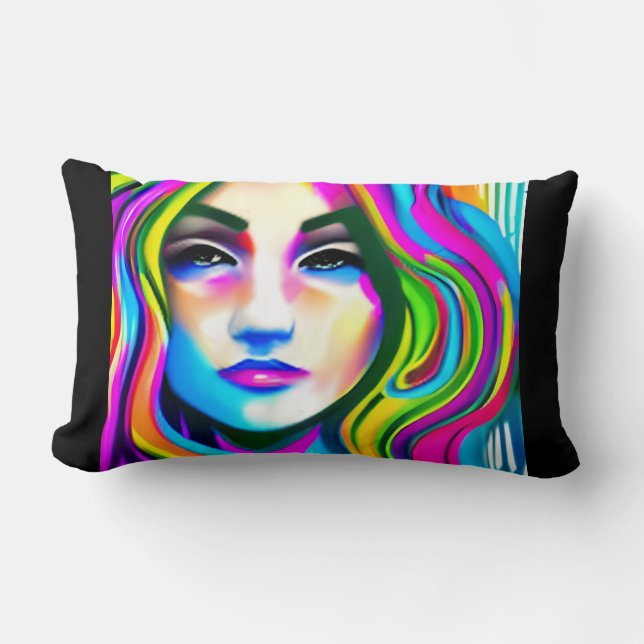 Coussin Rectangle Retro Portrait d'une femme avec les cheveux arc-en (Recto)